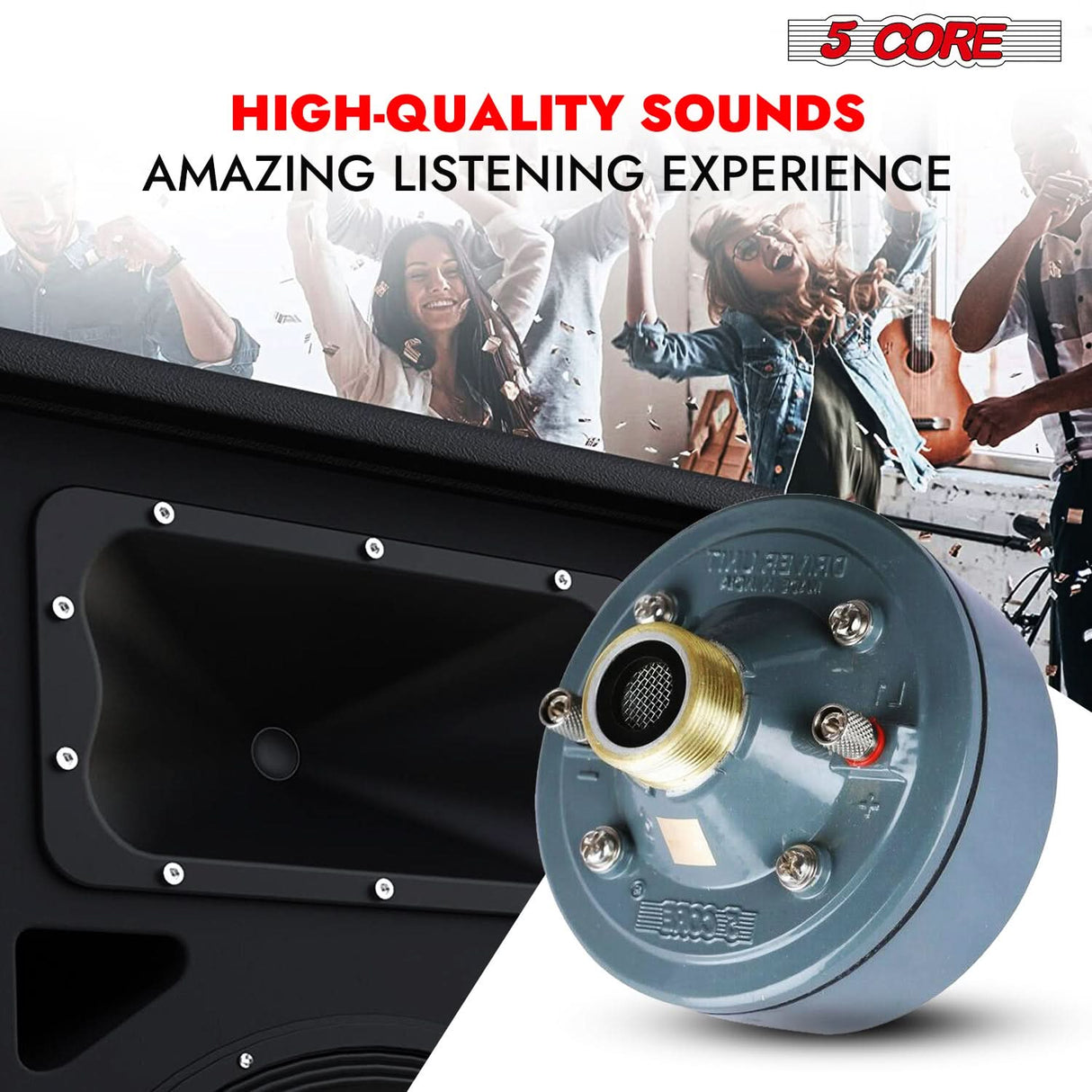 5 Core Compression Driver 2" Horn Tweeter 600W Titanium Diaphragm 16 Ohms 18 TPI All Weather Use
