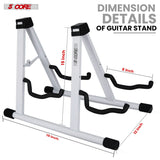 5 Core Double Guitar Stand A Frame Shape w Foam Arms Supports Acoustic Electric Bass Ukulele Banjo