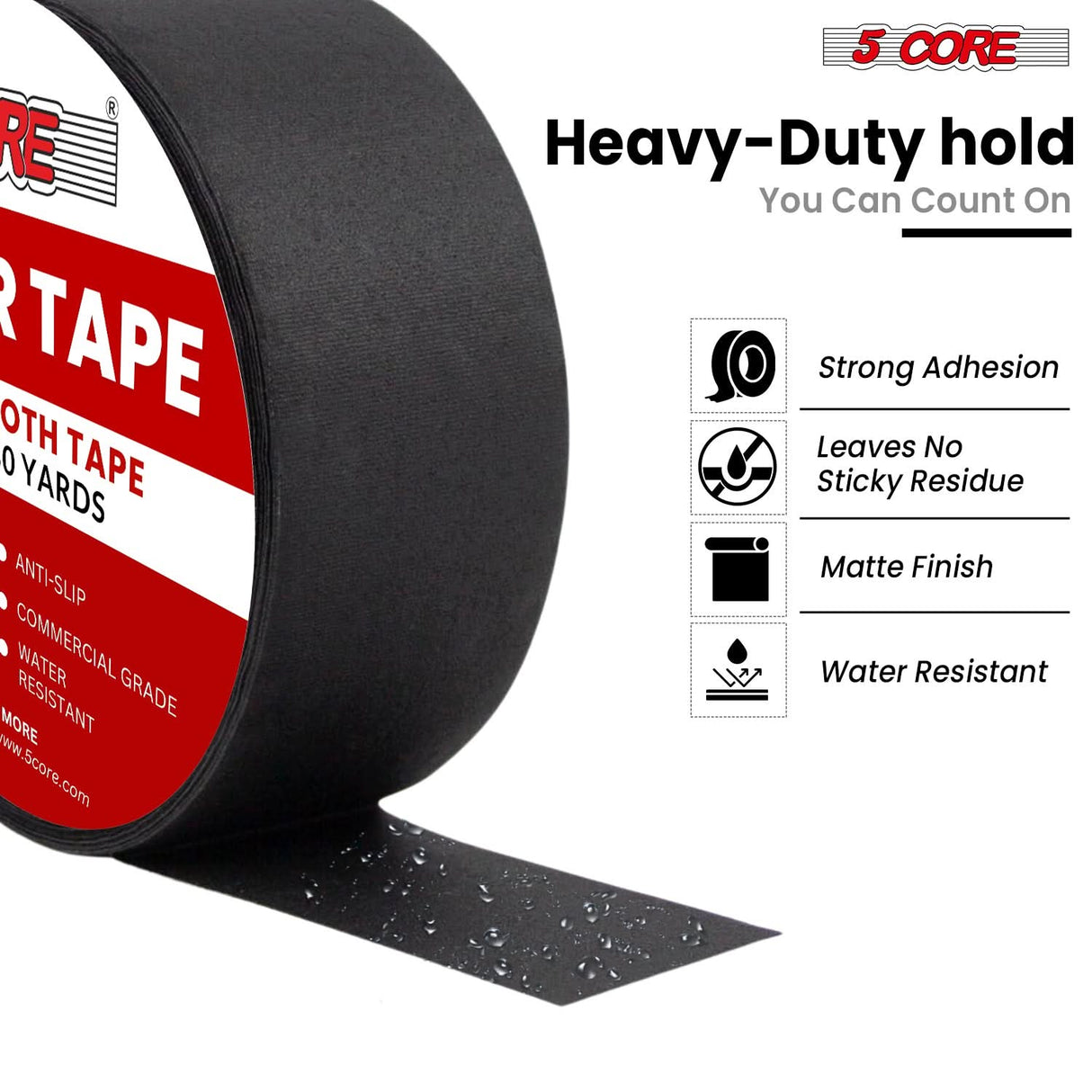5 Core Gaffers Tape 2" 30 Yards 4Pcs Professional Black Pro Gaff Tape Non Reflective Water Resistant
