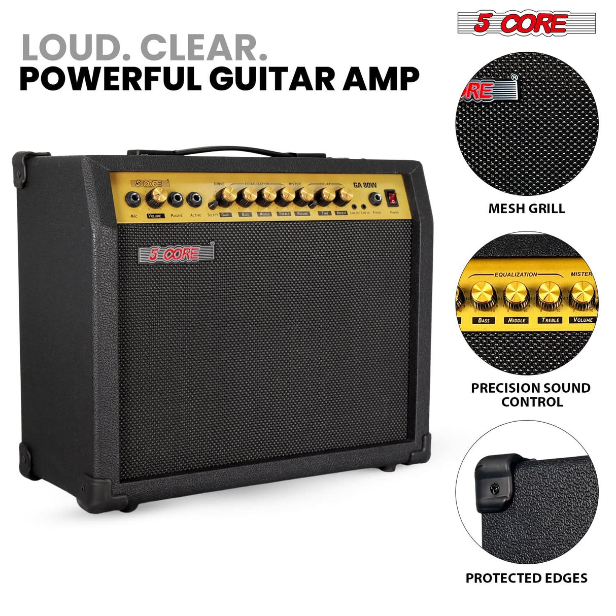 5 Core Guitar Amplifier 80 Watt  Electric Amp w Built in 10" Speaker Portable Mini Practice Amps