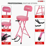 5Core Guitar Stool 3.15" Padded Chair w Backrest Foldable Music Seat Built in Foot Rest Guitar Stand
