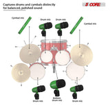 5 Core Drum Microphone Kit 7Pc All Metal Drummer Mics Tom/Snare & Cymbals Wired Instrument Drums Set