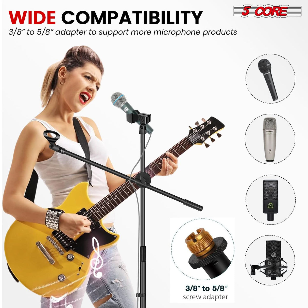 5 Core Mic Stand Floor Height Adjustable Tripod Microphone Stands w Extending Telescoping Boom Arm