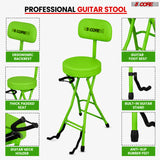5Core Guitar Stool 3.15" Padded Chair w Backrest Foldable Music Seat Built in Foot Rest Guitar Stand