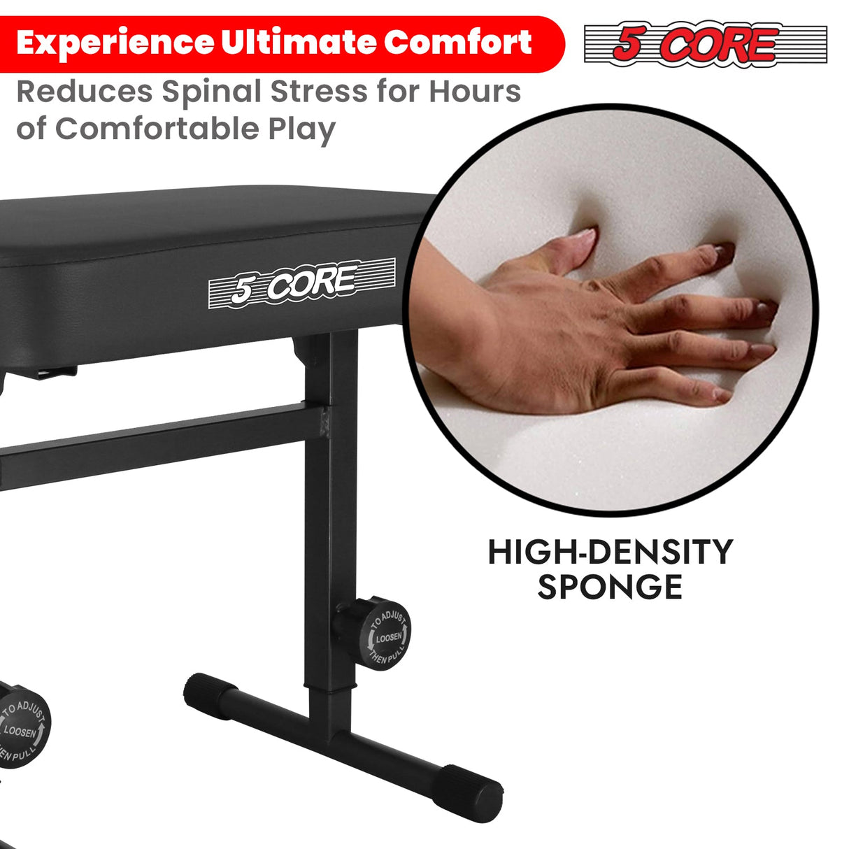 5 Core Keyboard Bench 3" Padded Cushioned Piano Stool Height Adjustable Guitar Seat Folding Portable
