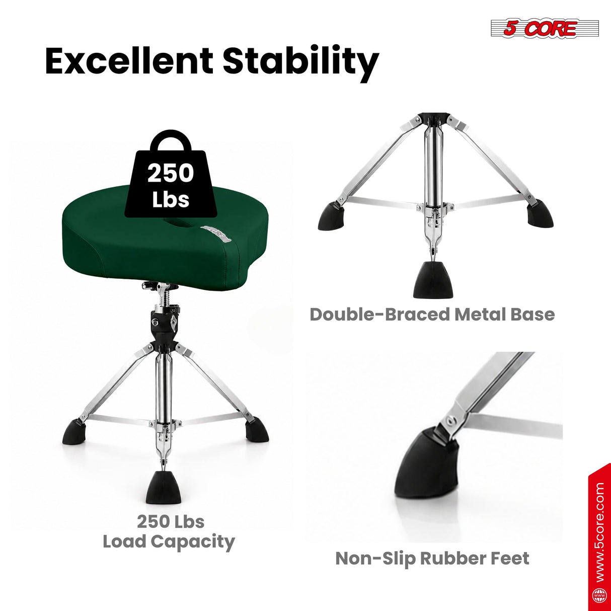 5 Core Drum Throne w 4.5" Padded Stool Adjustable Drummer Chair