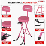 5Core Guitar Stool 3.15" Padded Chair w Backrest Foldable Music Seat Built in Foot Rest Guitar Stand