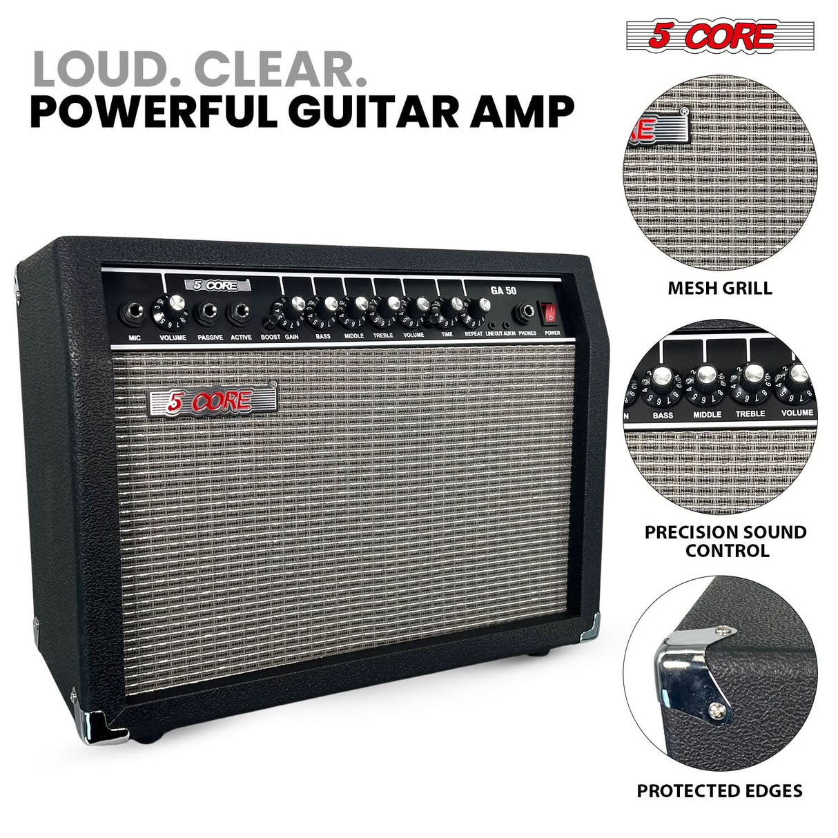 5 Core Guitar Amp 50 Watt  Electric Amplifier w Built in 8" Speaker Portable Mini Amps w Aux
