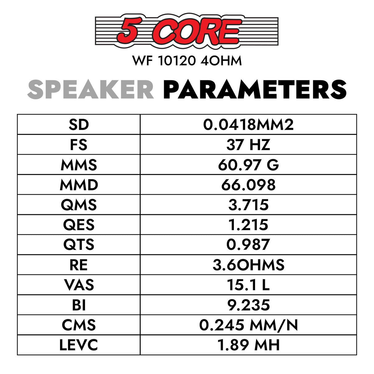 5 Core 10 Inch Subwoofer 600 Watt Car Audio Sub Woofer 4 Ohm w Deep Bass Replacement Loud Speaker