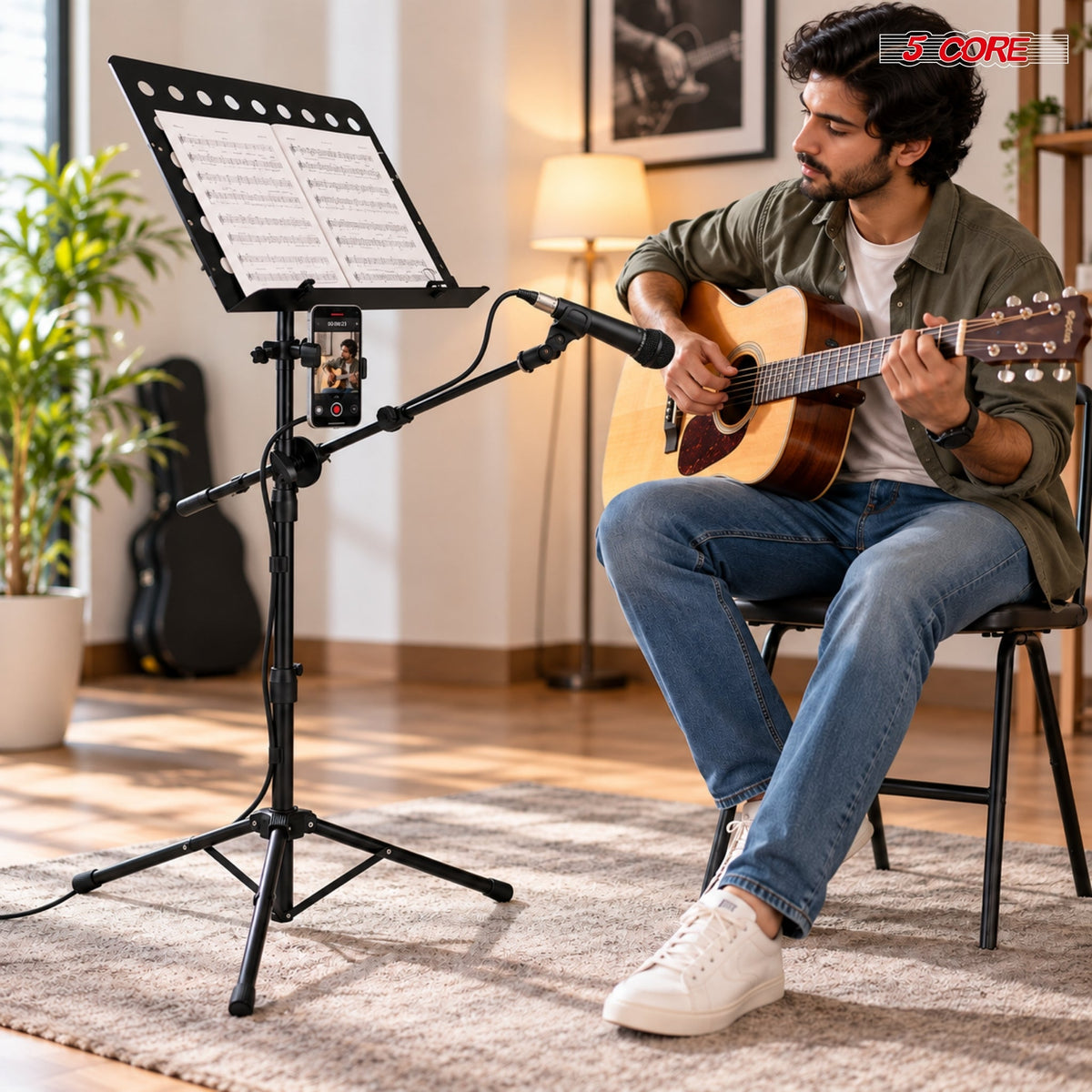 5Core Music Stand Height Adjustable Desktop Book Stands w Mic Mobile Holder