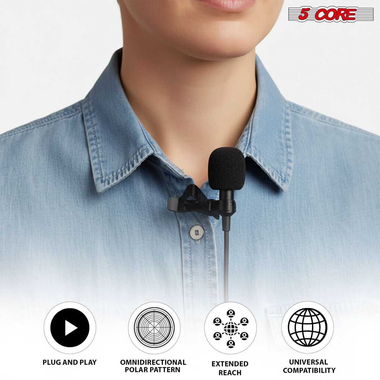 5 Core Microphone 2 Pc Professional Lavalier Mic Wearable Omnidirectional 3.5mm Body Lapel Mics