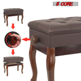 5 Core Piano Bench 3" Padded Cushioned Stool Wooden Heavy Duty Adjustable Musician Chair w Storage