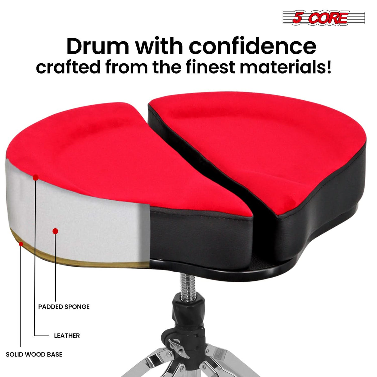 5Core Drum Throne Sponge Padded Guitar Stool Drummer Seat for Adults & Kids