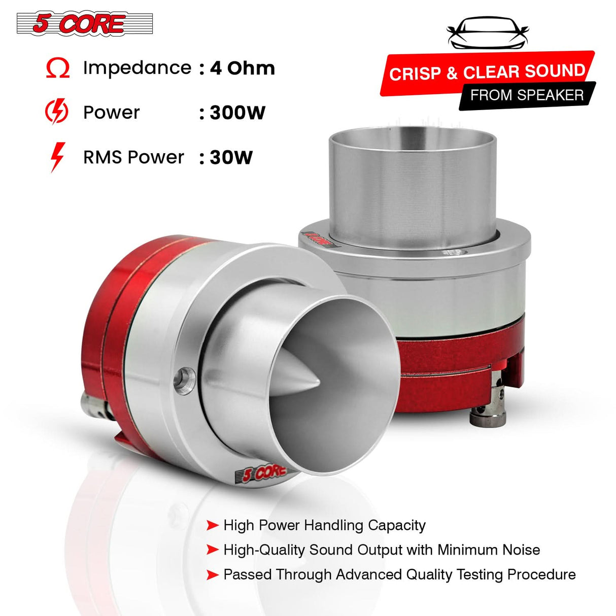 5Core Super Tweeter 2Pc 1 Inch Neodymium 300W Compression Titanium Bullet Tweeters w Aluminum Frame