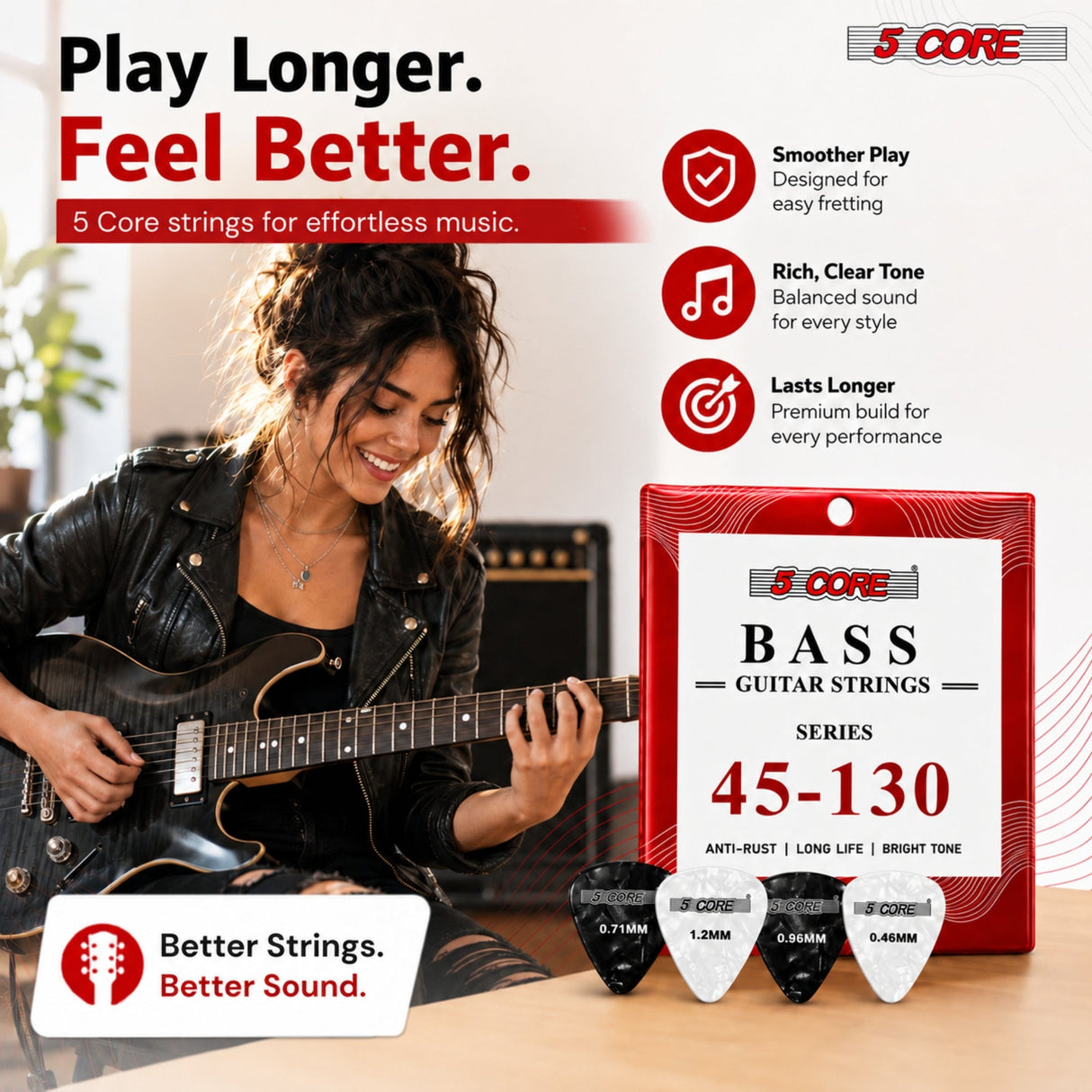 5 Core Bass Guitar Strings Brass Phosphor Bronze Light Gauge Bright Tone 5 String Set