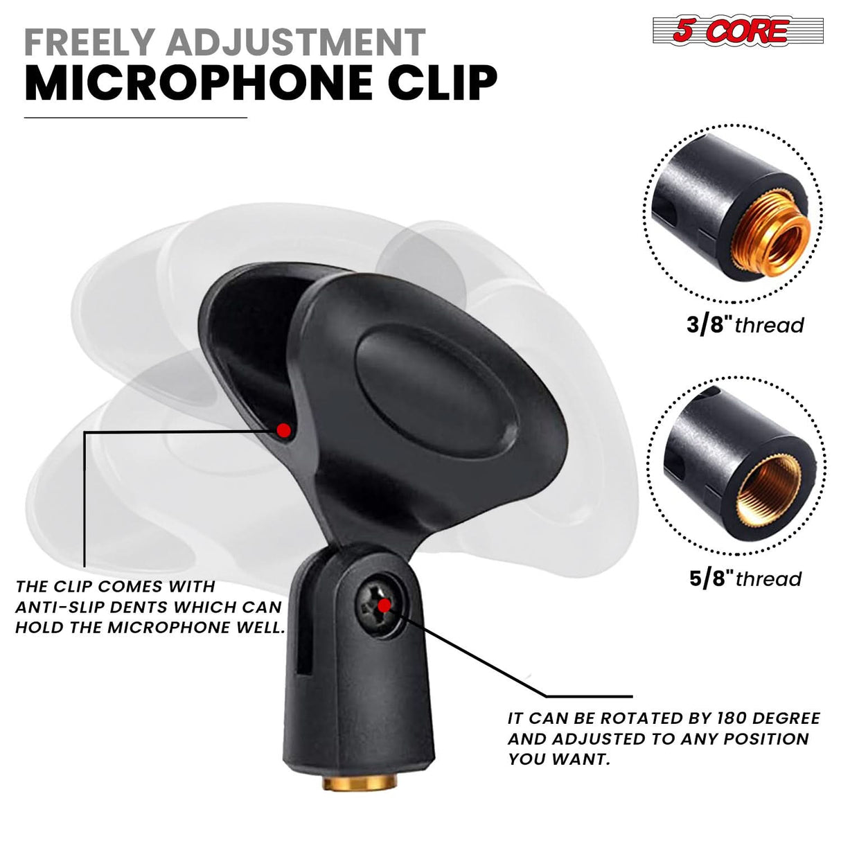 5 Core Mic Stand 2Pc 3 in 1 Desktop Microphone Stands Adjustable Table Microfono Holder w Phone Clamp