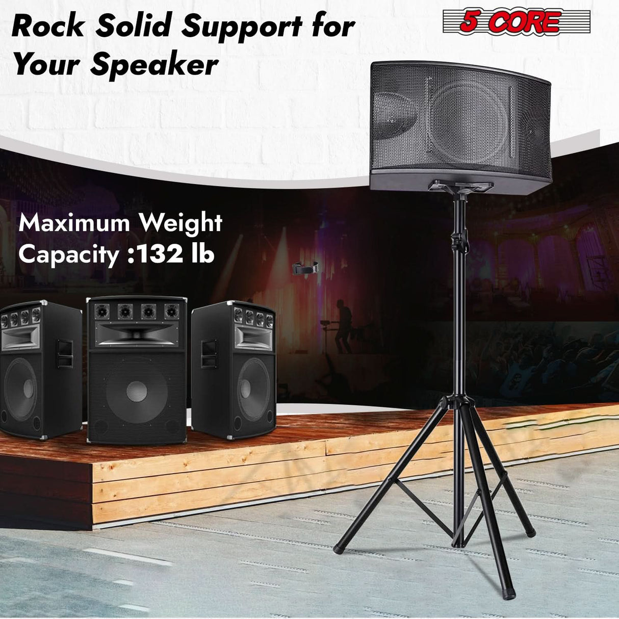 5Core Speaker Stand Tripod Tall Adjustable 72 Inch DJ Pole Mount Studio Monitor Stands BLACK 2 PK