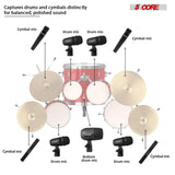 5 Core Drum Microphone Kit 9Pc All Metal Drummer Mics Tom/Snare & Cymbals Wired Instrument Drums Set