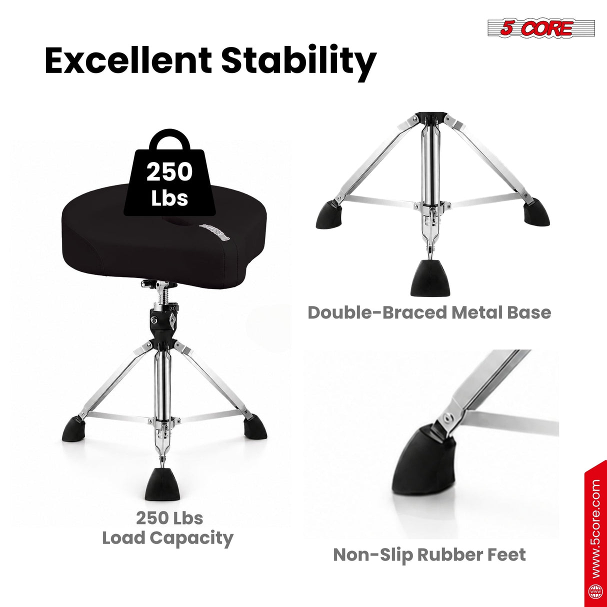 5 Core Drum Throne w 4.5" Padded Stool Adjustable Drummer Chair