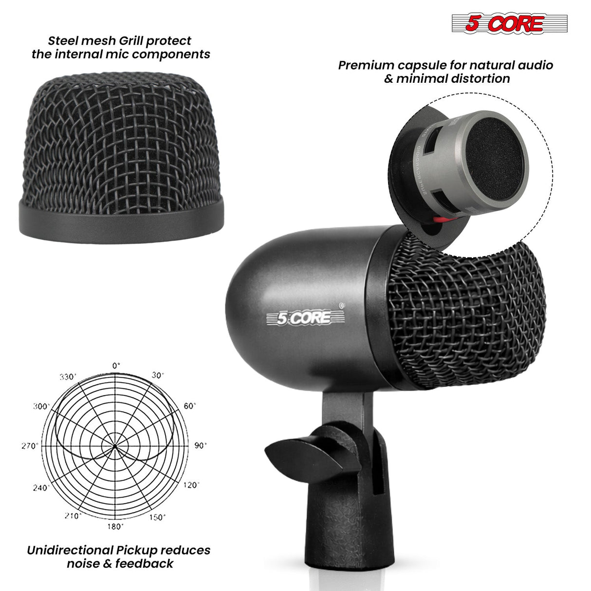 5 Core Conga Mic Snare Tom Microphone Drum Kit Condenser XLR Instrument Mics