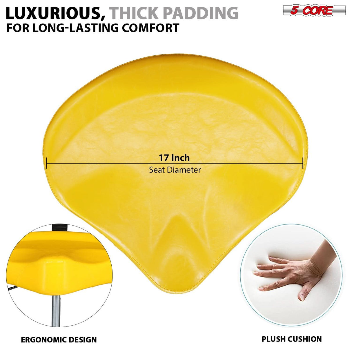 5Core Drum Throne 4" Cushion Padded Stool w Backrest Airlift Height Adjustable Chair w 441Lb Capcity