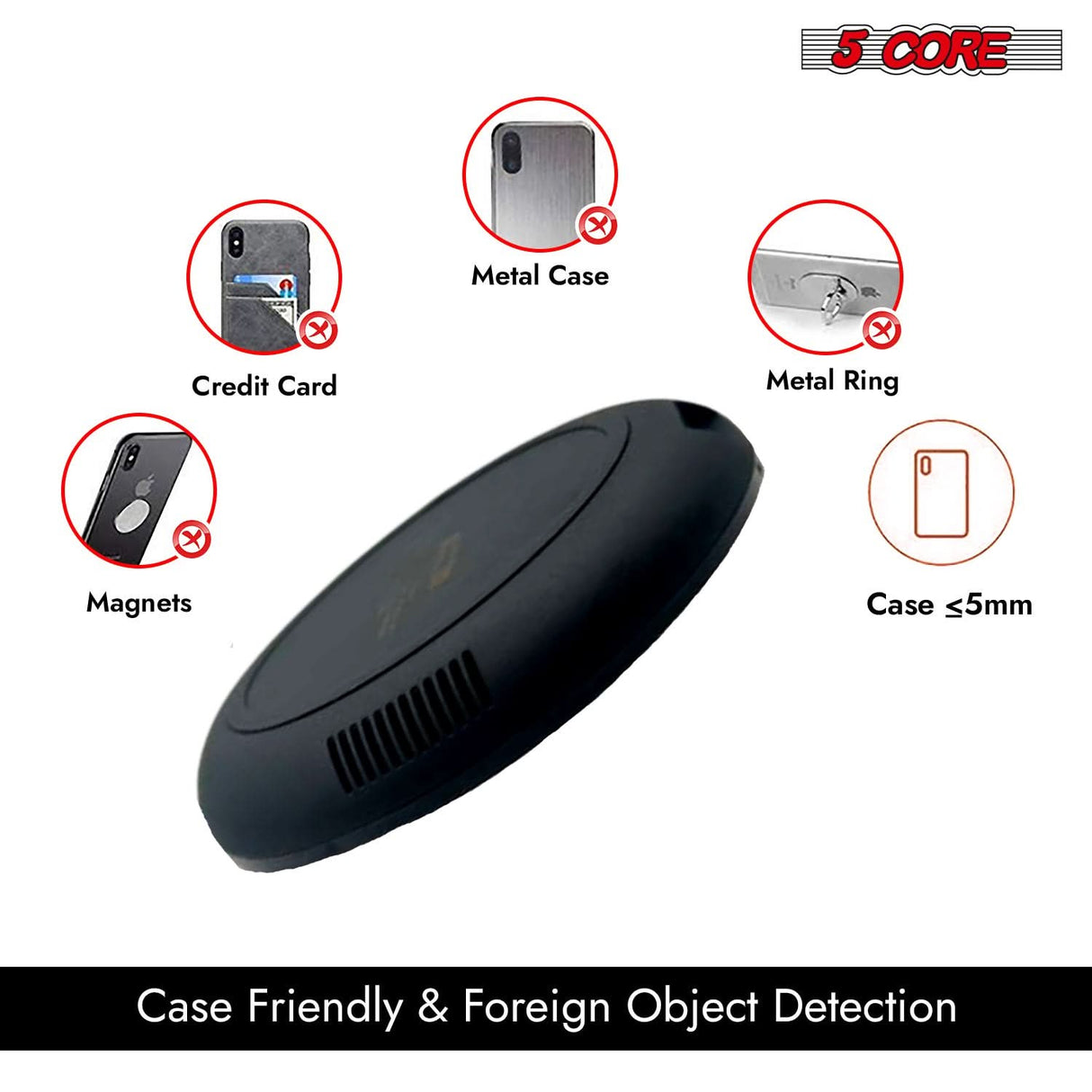 5Core Wireless Phone Charging Pad 15W Qi-Certified Fast Charger Mat Cargador