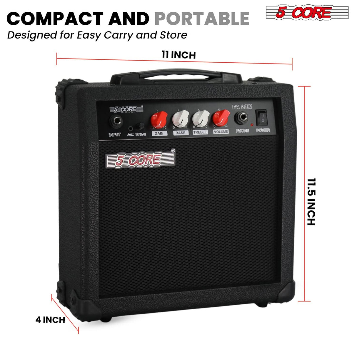 5 Core Guitar Amplifier 20W Electric Portable Mini Amp w Built in 6.5" Speaker Aux Headphone Jack