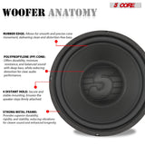 5 Core 8 Inch Woofer Pair 200W Car Subwoofer 4Ohm Replacement Deep Sub w Poly Cone