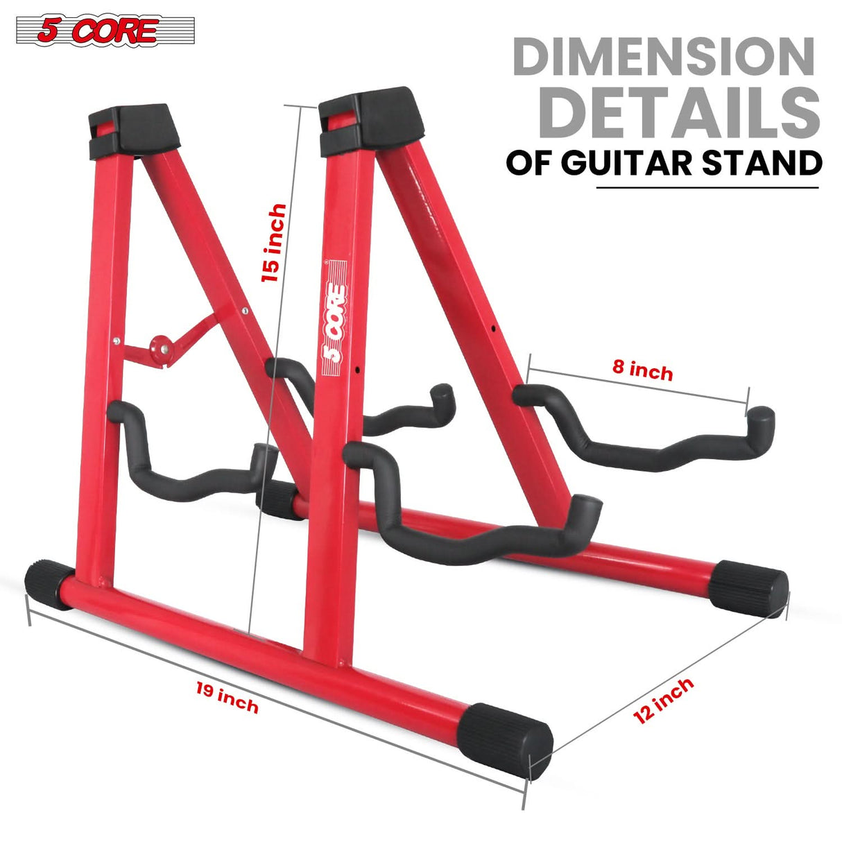 5 Core Double Guitar Stand A Frame Shape w Foam Arms Supports Acoustic Electric Bass Ukulele Banjo