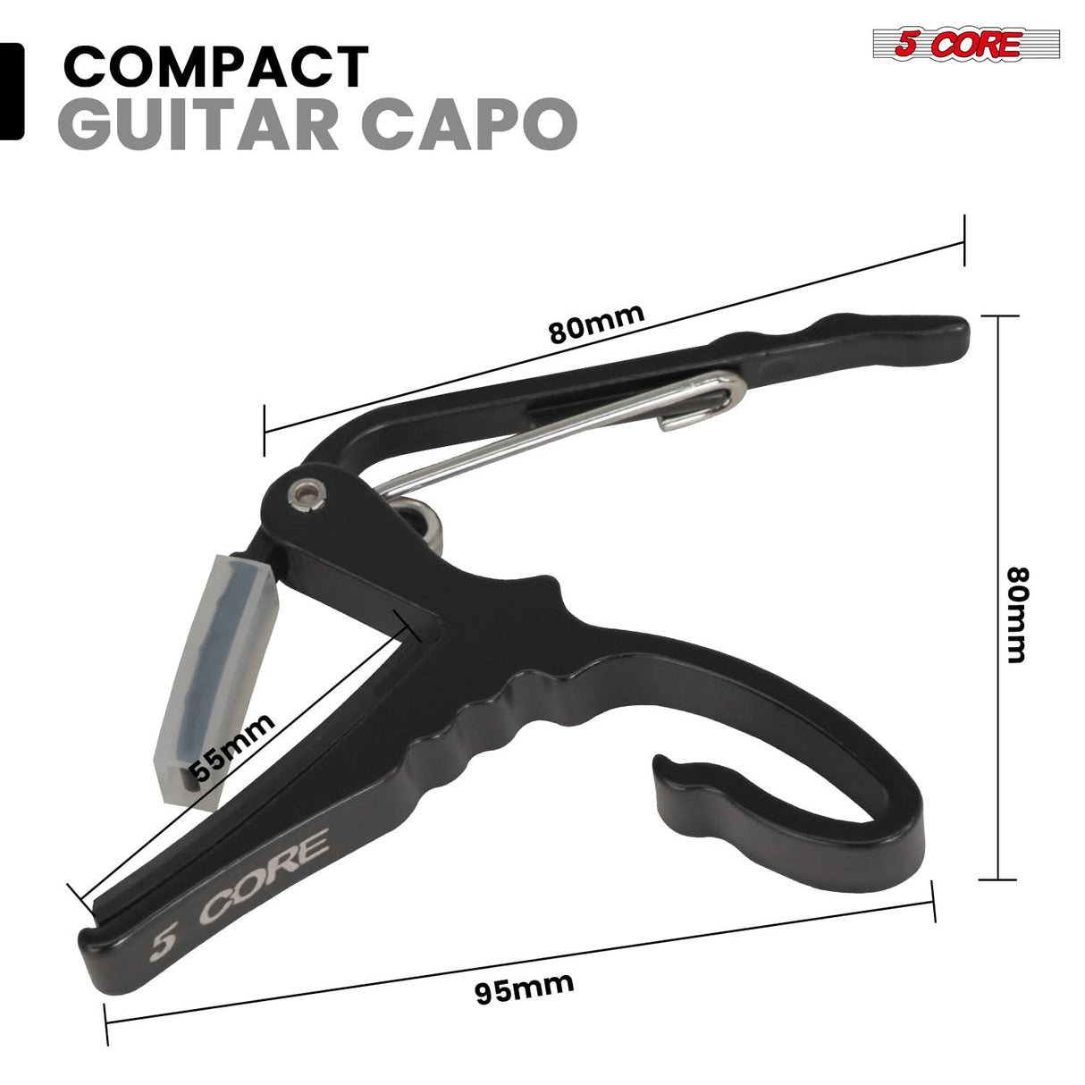 5 Core Guitar Capo Pair Quick Change Acoustic Electric String Clip Banjo Mandolin Or Ukulele Black