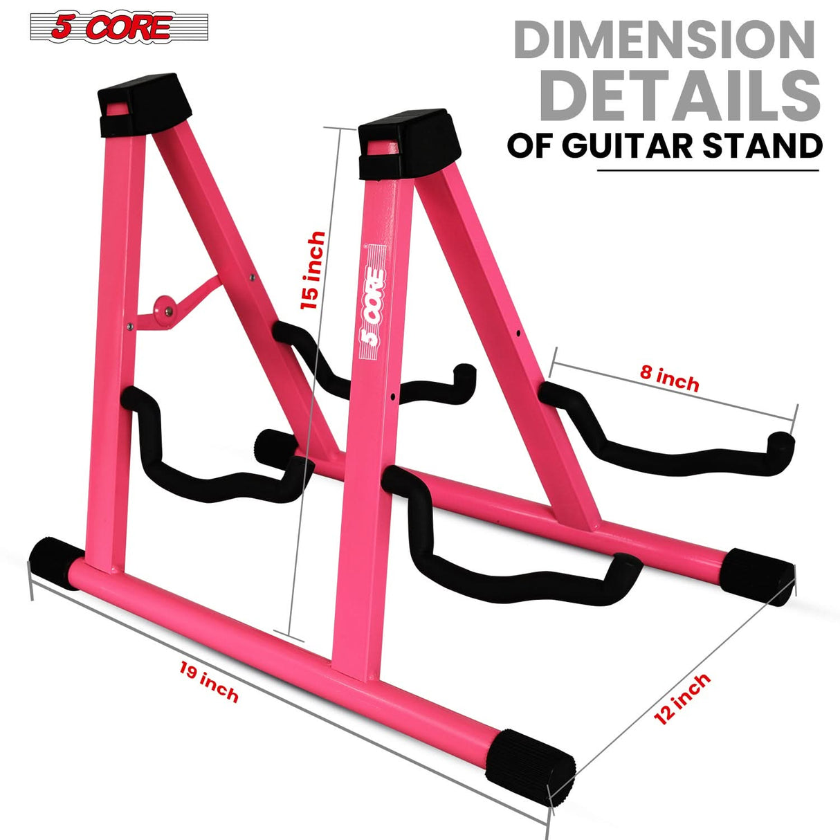 5 Core Double Guitar Stand A Frame Shape w Foam Arms Supports Acoustic Electric Bass Ukulele Banjo