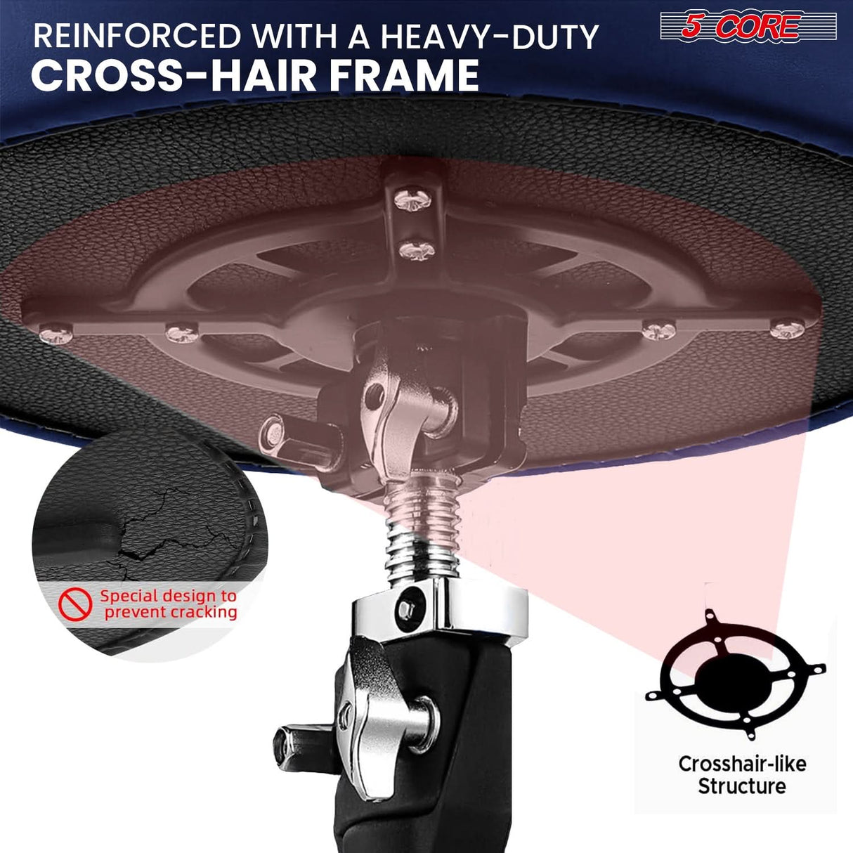 5 Core Drum Throne 4" Thick Padded Guitar Stool 441Lb Capacity 20-26” Adjustable Drummer Chair