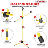 5 Core Dual Microphone Stand 2 Pack, Adjustable Tripod Floor Stand with Boom Arm, Yellow