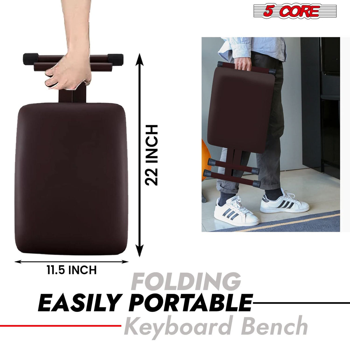 5 Core Keyboard Bench 2" Padded Cushioned Piano Stool Height Adjustable Guitar Seat Folding Portable
