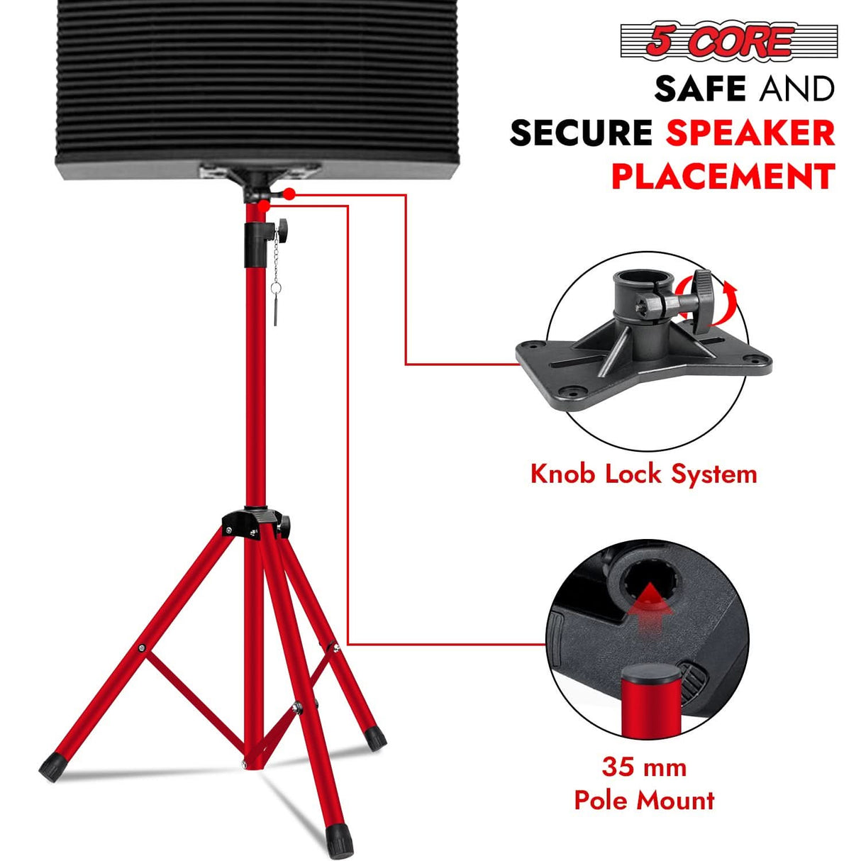 5 Core Speaker Stand Pair Adjustable PA DJ Tripod Stands Heavy Duty w 35mm Insert 132 Lbs Capacity