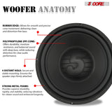 5 Core 10 Inch Woofer Pair 300W Car Subwoofer 4Ohm Replacement Deep Sub w Poly Cone