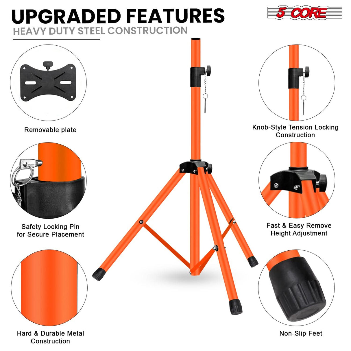 5 Core Speaker Stand Pair Adjustable 31 to 54" PA DJ Tripod Stands Heavy Duty w 35mm Insert 132 Lbs
