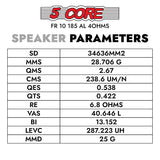 5 Core 10" Subwoofer Speaker 300W RMS Full Range Car Audio Sub Woofer 4 Ohm Bass Replacement Driver