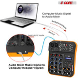 5Core Audio Mixer 4 Channel DJ Soundboard USB Interface Bluetooth Mixing Console w Repeat Delay +48V