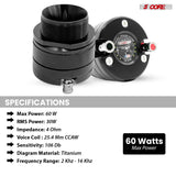 5Core Super Tweeter 2Pc 1" Car Audio Speaker 60W Max Power 4 Ohm Titanium Diaphragm Neodymium Magnet