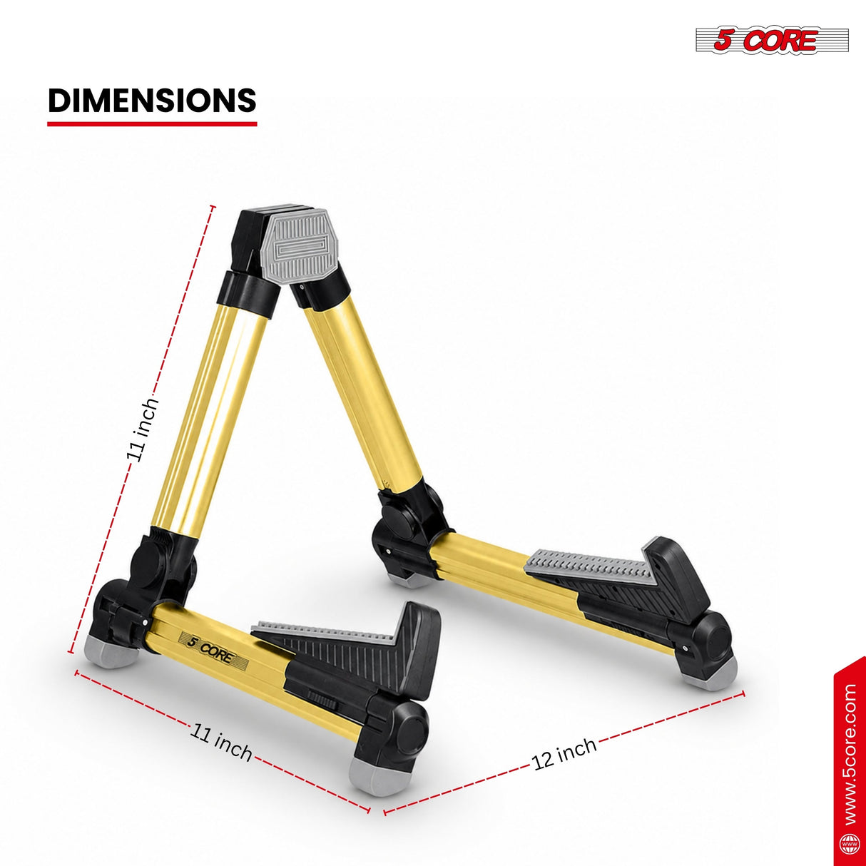 5 Core Guitar Stand Adjustable A Frame Shape w Rubber Pad Arms Supports Acoustic Electric Bass Gold