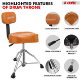5Core Drum Throne 4" Cushion Padded Stool w Backrest Airlift Height Adjustable Chair w 441Lb Capcity