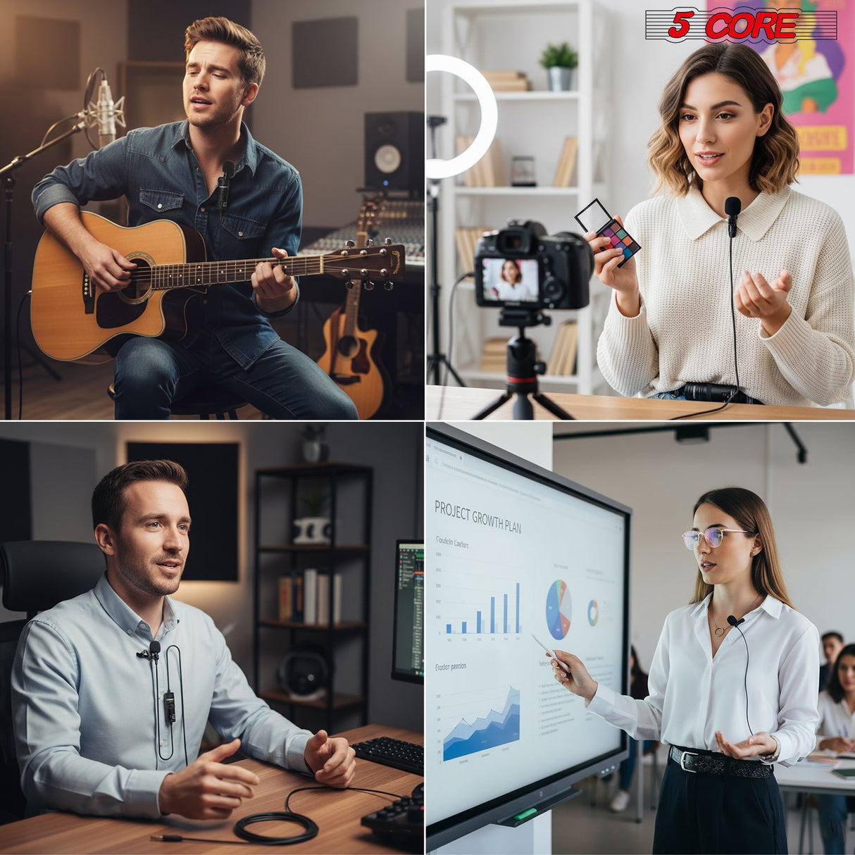 5 Core Microphone 2Pc Lavalier Mic Wearable Omnidirectional Condenser 3.5mm Body Lapel Mics