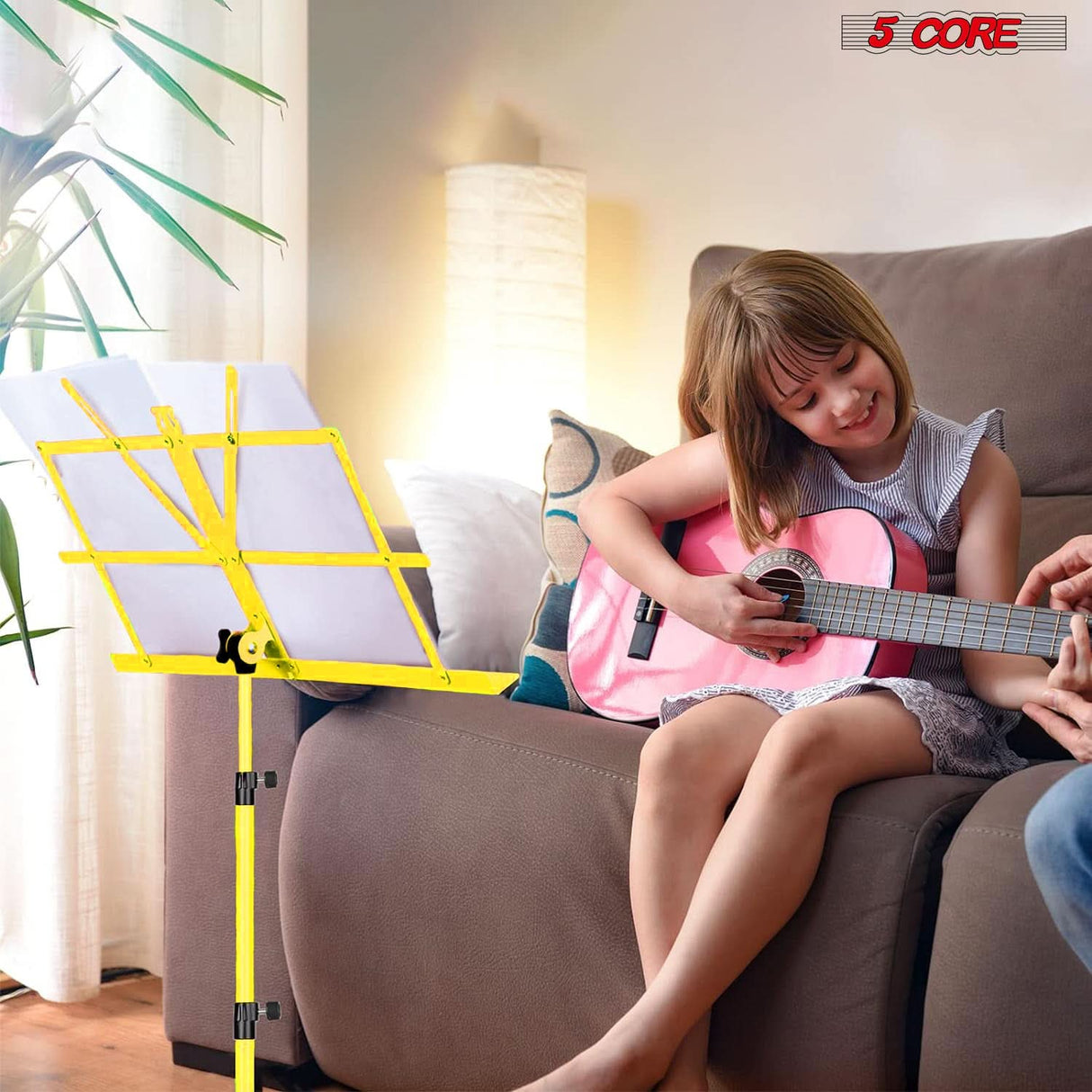 5Core yellow sheet music stand portable folding tripod adjustable holder