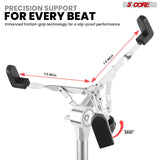 5 Core Snare Drum Stand w Drum Sticks Holder Double Braced Heavy Duty Tripod Stand Adjustable 22"