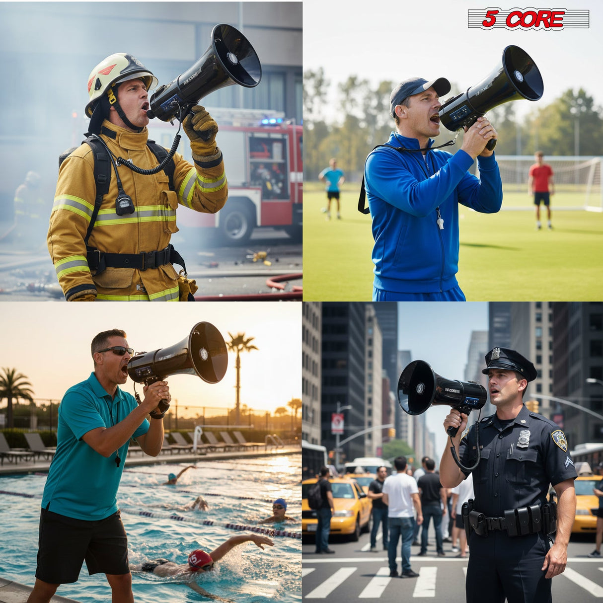 5 Core Megaphone 50W Bluetooth Rechargeable Bullhorn 1100 Yards Loud Siren for Soccer Baseball Coach