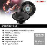 5 Core 10 Inch Guitar Speaker Replacement 600W 4 Ohm for Amplifier Cabinets