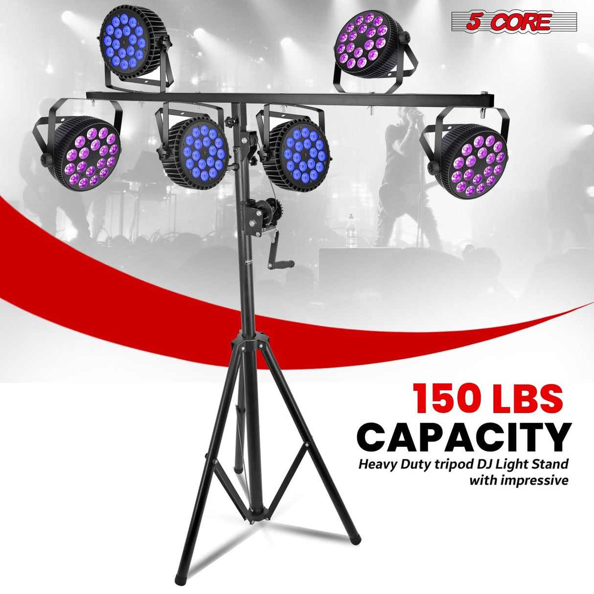 5Core DJ Light Stand Stage Lighting Truss System Hand Crank Up Height Adjustable 65.5 to 111"