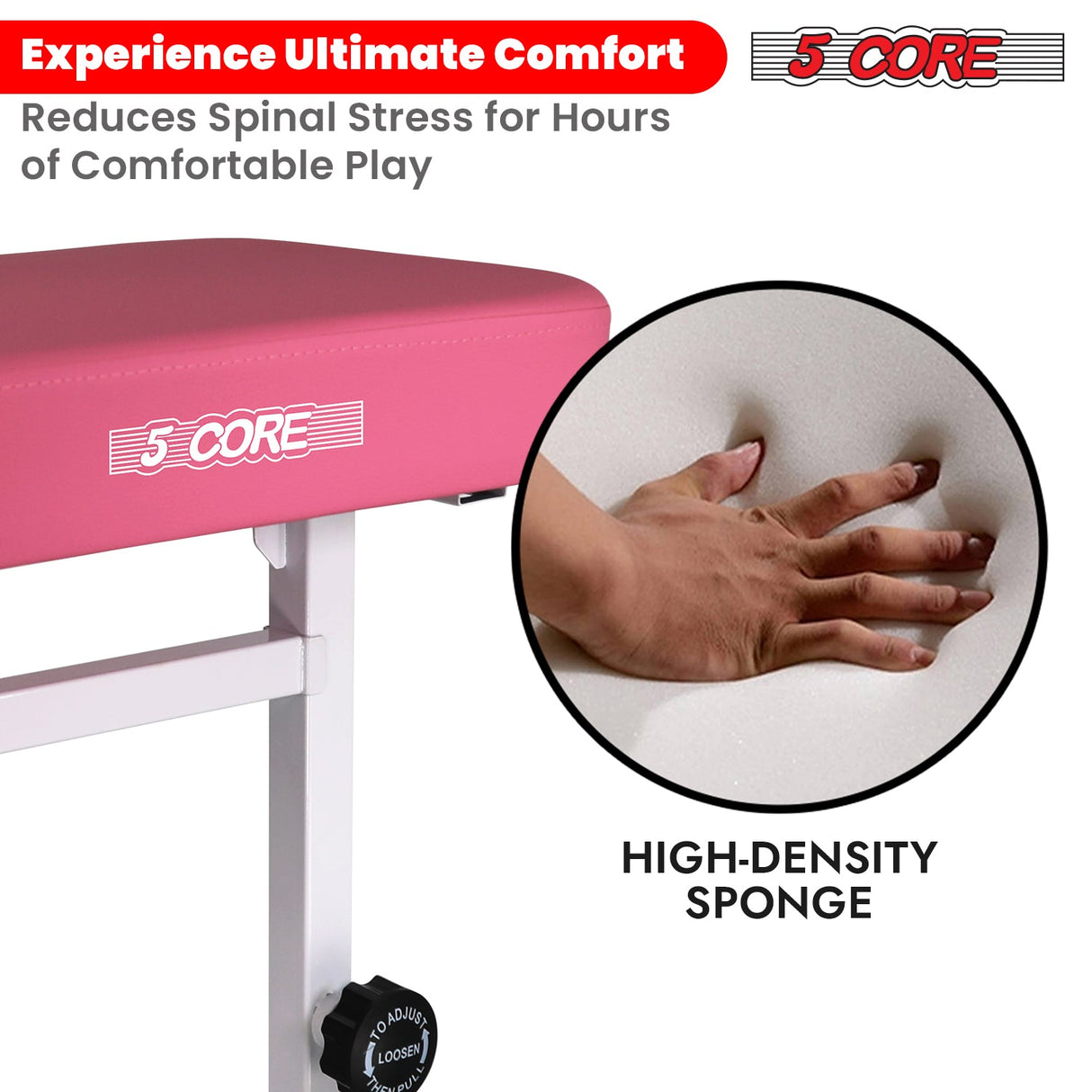 5 Core Keyboard Bench 3" Padded Cushioned Piano Stool Height Adjustable Guitar Seat Folding Portable