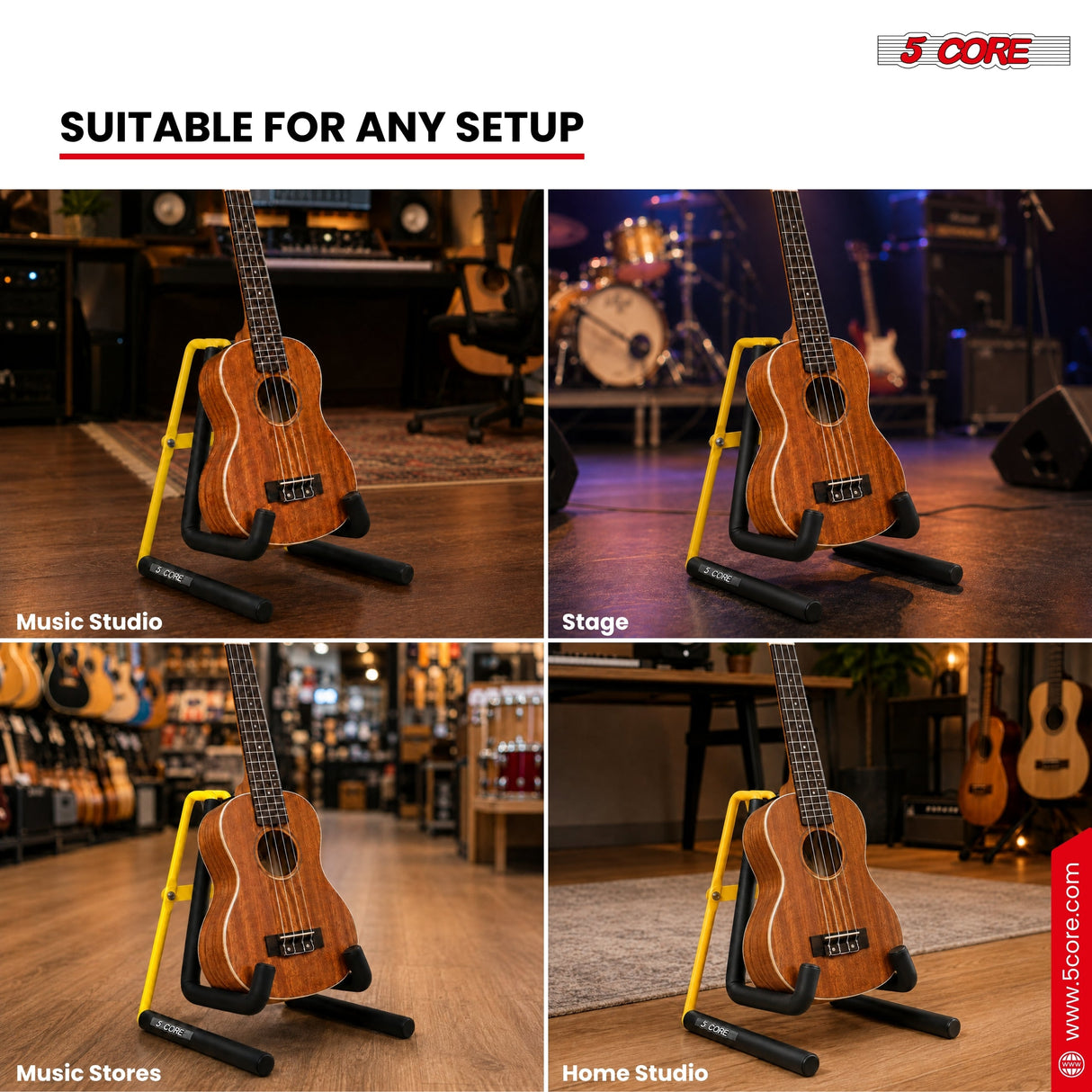 5 Core Ukulele Stand A Frame Metal Body w Soft Padded Arms Support Banjo Ukuleles Mini Guitar Violin Yellow